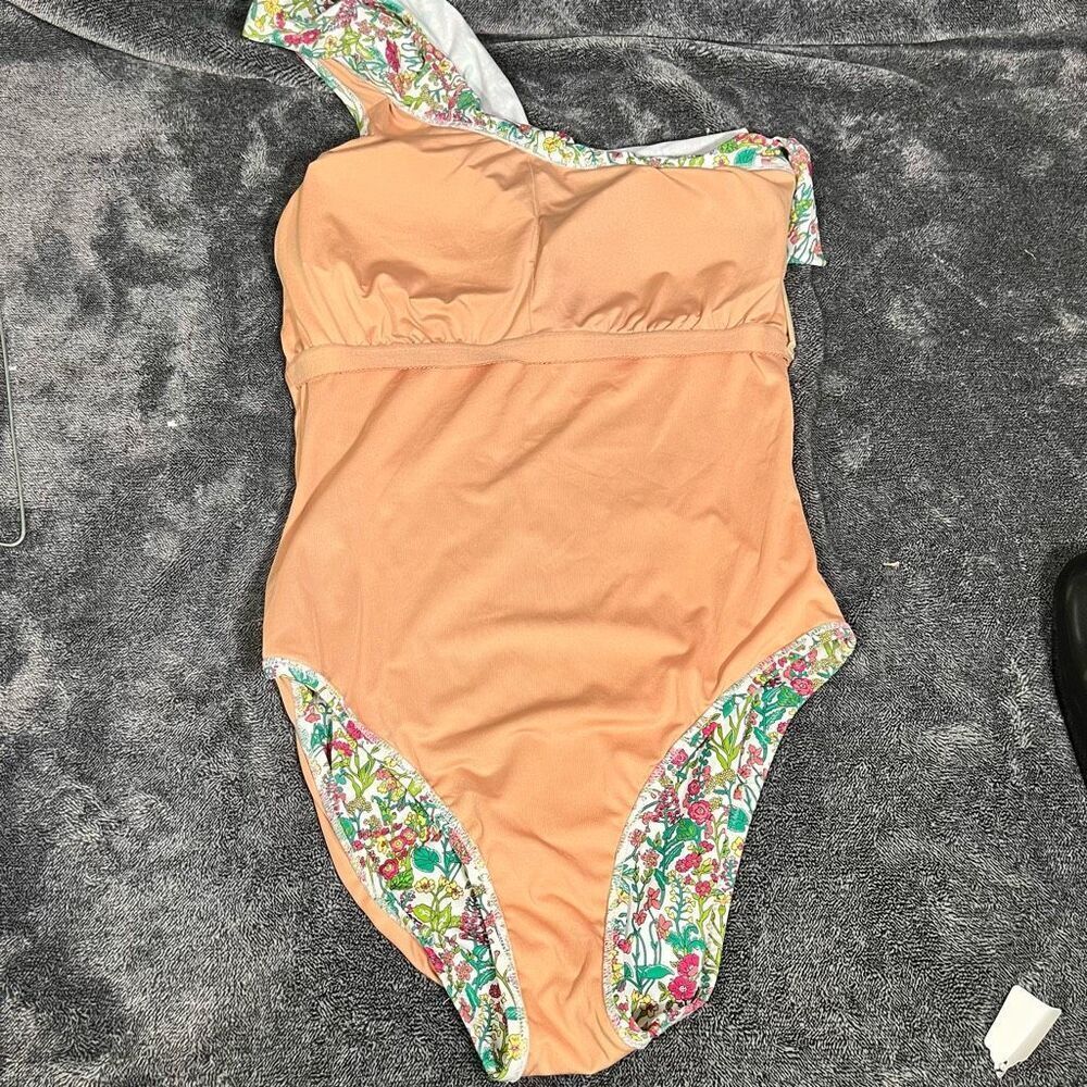 J Crew Liberty of London Ruffle One Shoulder One Piece Swimsuit Sz 8 - Picture 6 of 6